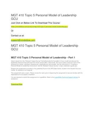 MGT 410 Topic 5 Personal Model of Leadership GCU