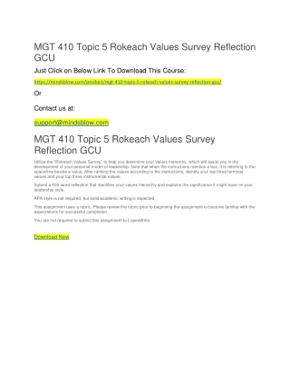 MGT 410 Topic 5 Rokeach Values Survey Reflection GCU