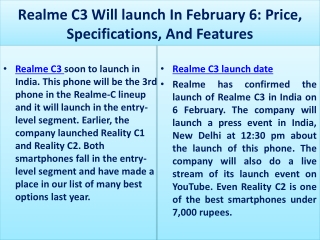 Realme C3 Will launch In February 6: Price, Specifications, And Features