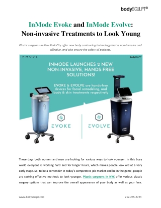 InMode Evoke and InMode Evolve: Non-invasive Treatments to Look Young and Fit