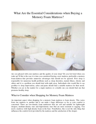 What Are the Essential Considerations when Buying a Memory Foam Mattress?