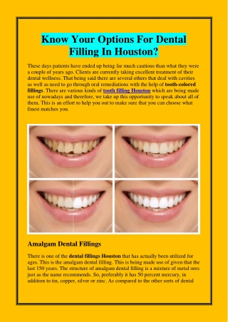 Know Your Options For Dental Filling In Houston?