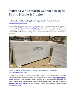 Makrana White Marble Supplier Designs Bhutra Marble & Granite