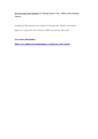 Best Personal Chef Websites For Hiring Expert Chef - Alliance Recruitment Agency