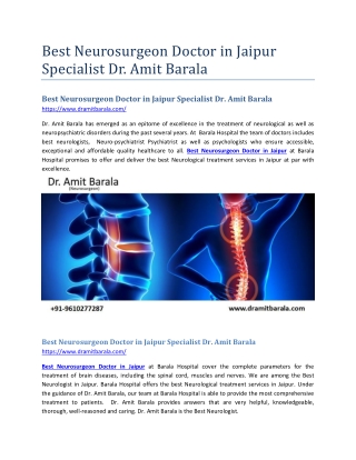 Best Neurosurgeon Doctor in Jaipur Specialist Dr. Amit Barala