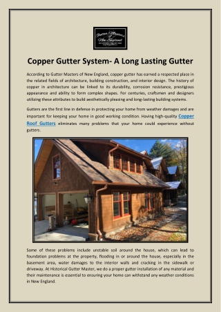 Copper Gutter System- A Long Lasting Gutter