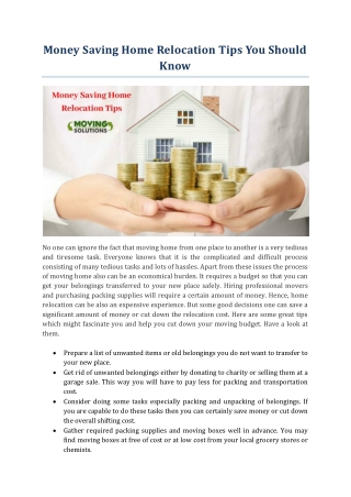 Money Saving Home Relocation Tips You Should Know