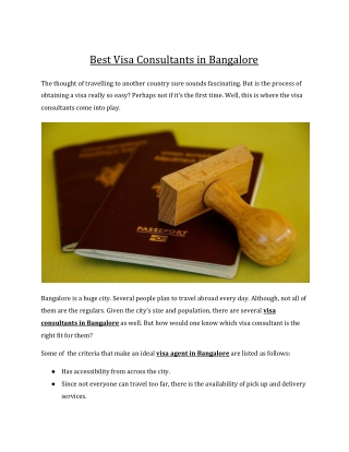 Visa Consultants In Bangalore