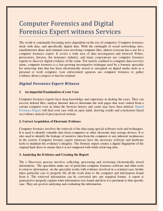 Computer Forensics and Digital Forensics Expert witness Services