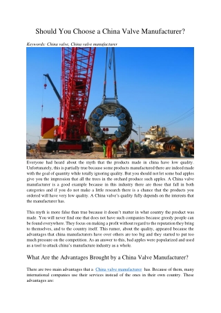 Should You Choose a China Valve Manufacturer?