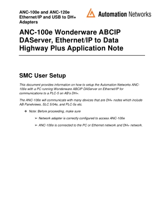 ANC-100e Wonderware ABCIP DAServer, Ethernet/IP to Data Highway Plus Application Note