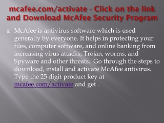 mcafee.com/activate - Click on the link and Download McAfee Security Program