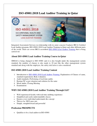 ISO 45001 lead auditor course Qatar | ISO 45001 training in Qatar