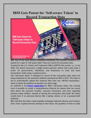 IBM Gets Patent for ‘Self-aware Token’ to Record Transaction Data