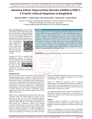 Attention Deficit Hyperactivity Disorder ADHD in DSM 5 A Trial for Cultural Adaptation in Bangladesh