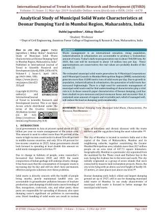 Analytical Study of Municipal Solid Waste Characteristics at Deonar Dumping Yard in Mumbai Region, Maharashtra, India