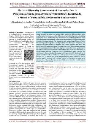Floristic Diversity Assessment of Home Garden in Palayamkottai Region of Tirunelveli District, Tamil Nadu a Means of Sus