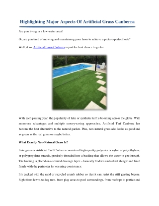 Highlighting Major Aspects Of Artificial Grass Canberra