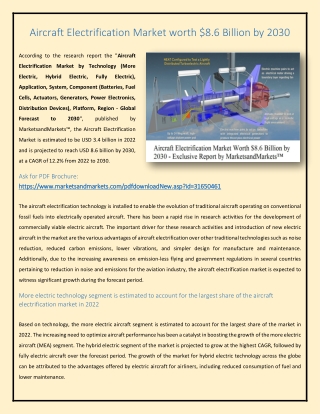 Aircraft Electrification Market worth $8.6 Billion by 2030