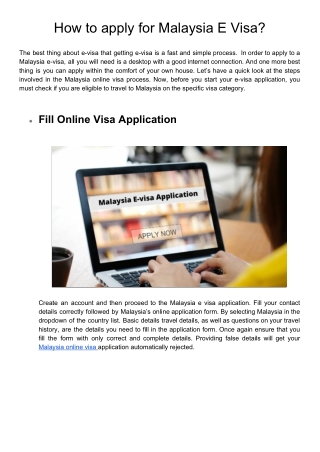 Malaysia Visa Online