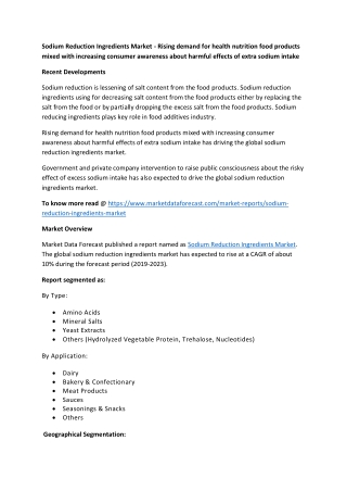 Sodium Reduction Ingredients Market estimated to reach USD 1550 Million by 2025