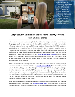 OzSpy Security Solutions: Shop for Home Security Systems from Eminent Brands