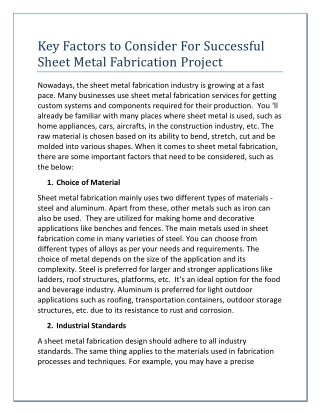 Key Factors to Consider For Successful Sheet Metal Fabrication Project