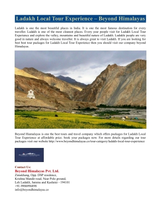 Ladakh Local Tour Experience - Beyond Himalayas