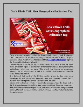 Goa’s Khola Chilli Gets Geographical Indication Tag