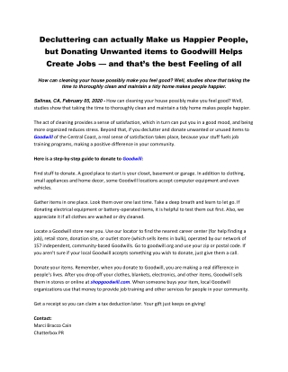 Decluttering can actually Make us Happier People, but Donating Unwanted items to Goodwill Helps Create Jobs
