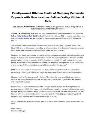 Family-owned Kitchen Studio of Monterey Peninsula Expands with New location