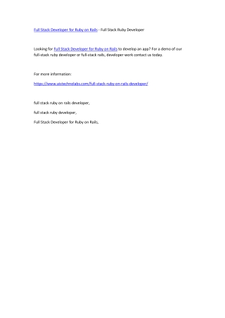 Full Stack Developer for Ruby on Rails - Full Stack Ruby Developer