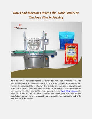 How Food Machines Makes The Work Easier For The Food Firm In Packing