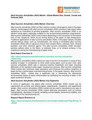 Alkyl Succinic Anhydrides (ASA) Market : Global Market Size, Growth, Trends and Forecast 2026