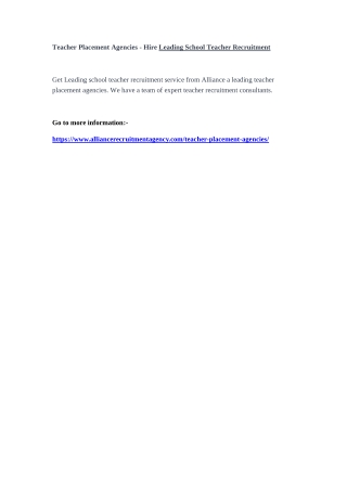 Teacher Placement Agencies - Hire Leading School Teacher Recruitment