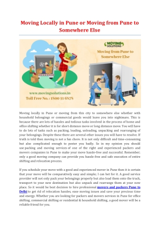 Moving Locally in Pune or Moving from Pune to Somewhere Else