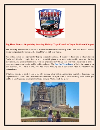 Big Horn Tours – Organizing Amazing Holiday Trips From Las Vegas To Grand Canyon