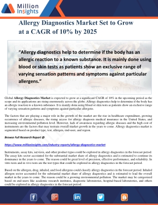 Allergy Diagnostics Market Set to Grow at a CAGR of 10% by 2025