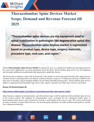 Thoracolumbar Spine Devices Market Scope, Demand and Revenue Forecast till 2025