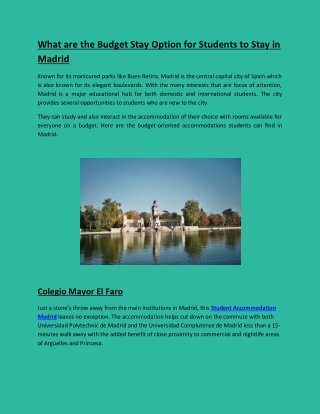 what are the budget Stay options for Student stay in Madrid