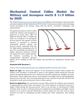 Mechanical Control Cables Market for Military and Aerospace worth $ 11.9 billion by 2025