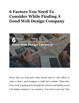 6 Factors You Need To Consider While Finding A Good Web Design Company