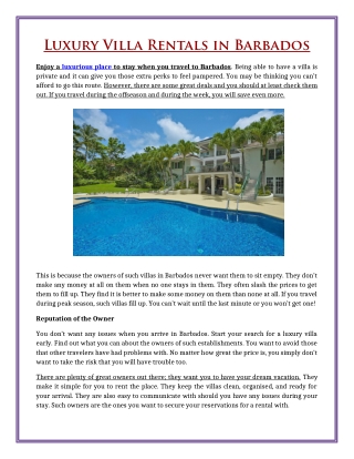 Luxury Villa Rentals in Barbados