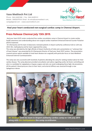 Heal Your Heart Conducted Non-Surgical Cardiac Camp In Chennai Airport