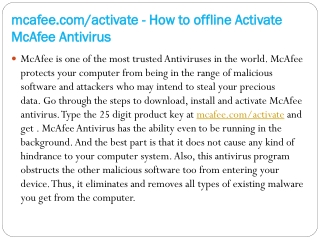 mcafee.com/activate - How to offline Activate McAfee Antivirus