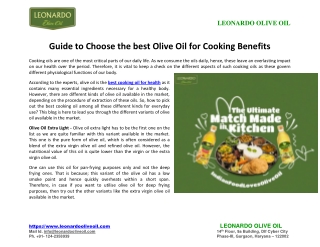 Guide to Choose the best Olive Oil for Cooking Benefits