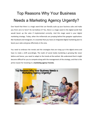 Top Reasons Why Your Business Needs a Marketing Agency Urgently?