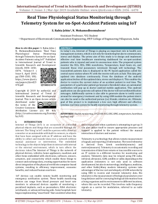 Real Time Physiological Status Monitorinig through Telemetry System for on Spot Accident Patients using IoT