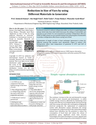 Reduction in Size of Vars by using Different Materials in Generator