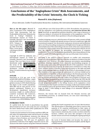 Conclusions of the "Anglophone Crisis" Risk Assessments, and the Predictability of the Crisis' Intensity, the Clock Is T